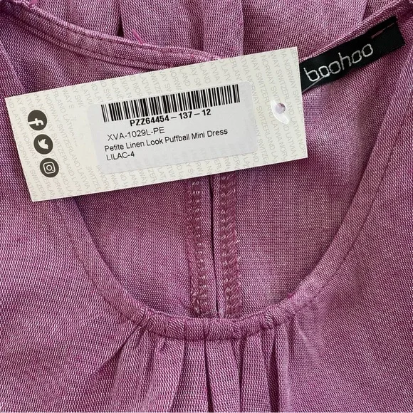 NWT Boohoo Puffball High Waist Mini Smock Dress Petite Purple 0 - Picture 10 of 12